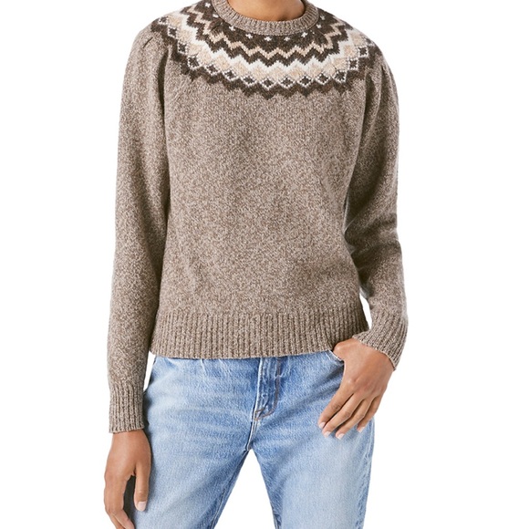 FRAME Fair Isle Crewneck Knit  Sweater /Mushroom Tan Brown, Large/ - Picture 12 of 15